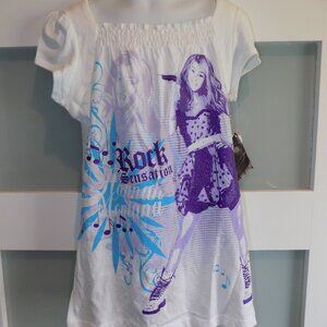 DISNEY STORE HANNAH MONTANA WHITE TUNIC SHIRT SIZE L GIRL'S NEW VINTAGE